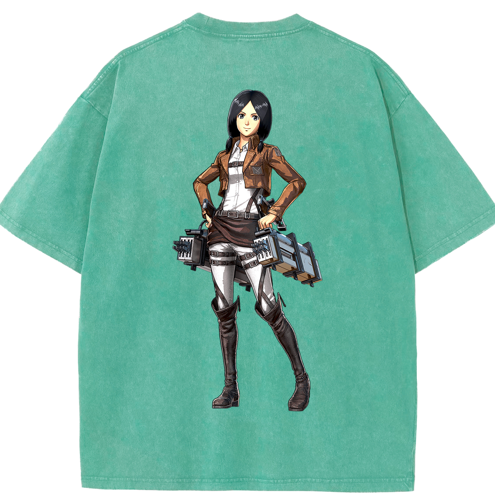 （画像用） 進撃の巨人 ミカサ·アッカーマン Attack on Titan Mikasa Ackerman 綿100% ヴィンテージ風 半袖Tシャツ（背面プリント）